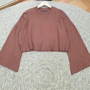 Mauve Brown Flare Sleeve Cropped Knit Sweater Top